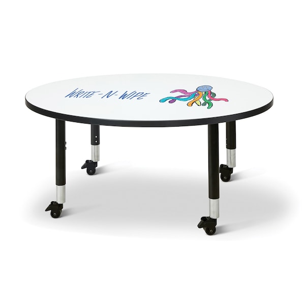 Berries Round Dry Erase Table, 48 in. Diameter, Mobile, Write-n-Wipe/Black/Black